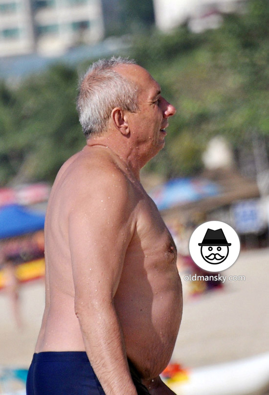 White hair old daddy was swimming at the sea